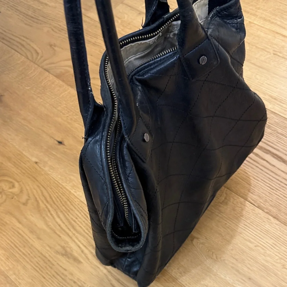 Tory Burch Quilted Black Leather Ella Tote Bag - Picture 7 of 8